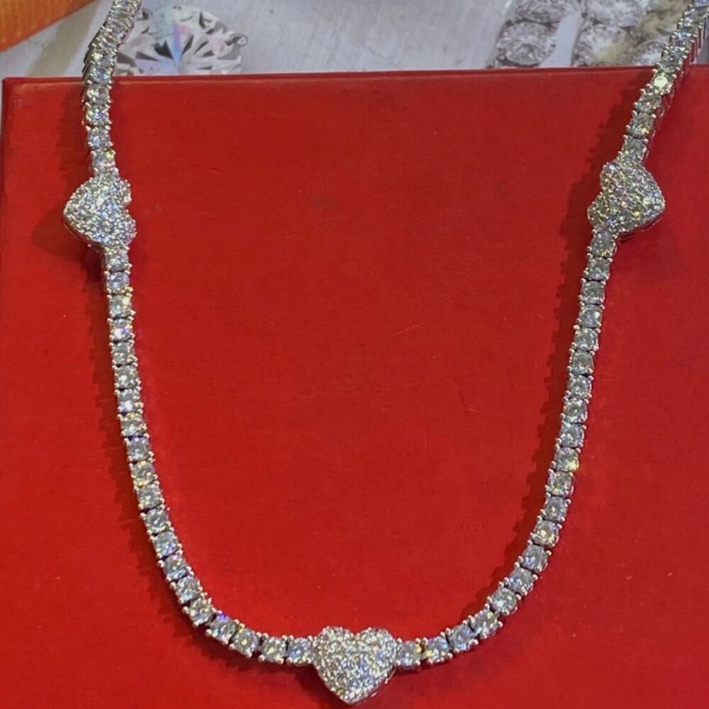 brand new Sterling Silver Heart CZ Tennis Necklace chain 16 inch